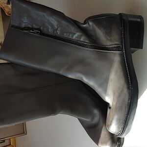 Via Spiga Grey Leather Moto Boots